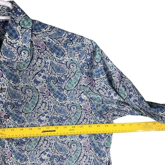 70s Psychedelic Blue Purple Paisley Long Sleeve Mens Button Up Shirt Italy Woven - Picture 9 of 15